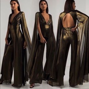 Akira gold metallic jumpsuit open back size Small
